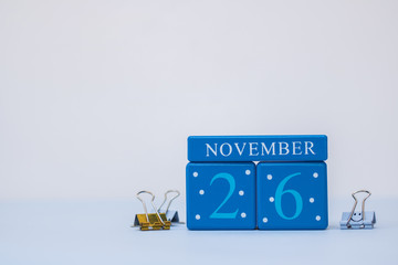 A calm scene with calendar blocks for 26th November