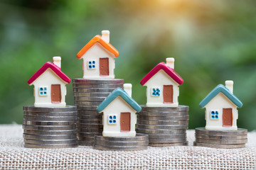 coins money setting growth up increase to house model for concept investment mortgage finance and...