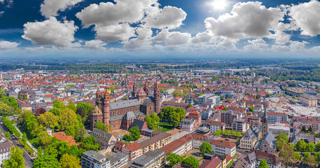 aerial view of worms city in germany