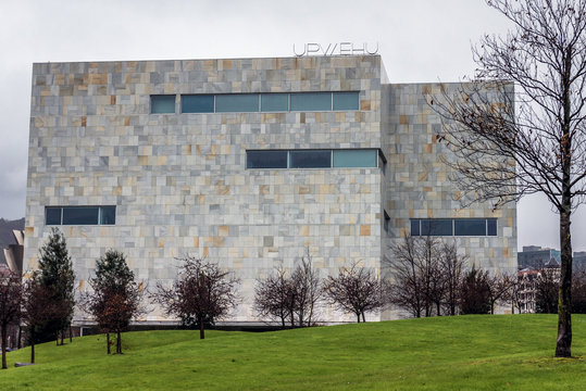 Bilbao, Spain - January 27, 2019: Exterior of Bizkaia Aretoa building of Basque Country University in Bilbao city in province of Biscay