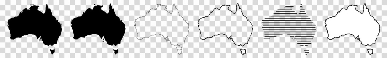 Australia Map Black | Australian Border | Continent | Transparent Isolated | Variations - obrazy, fototapety, plakaty