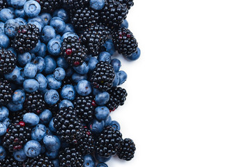 Blackberry and  blueberry background. Top view.