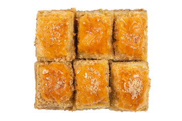 Delicious sweet baklava isolated on white background.