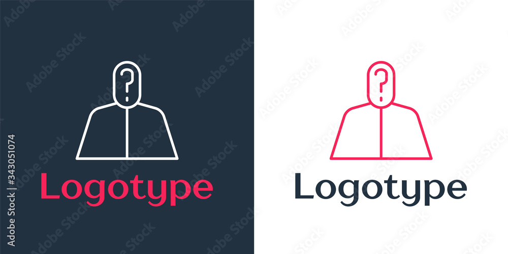 Poster logotype line anonymous man with question mark icon isolated on white background. unknown user, inco