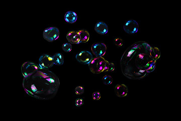 Soap bubbles isolated on a black background
