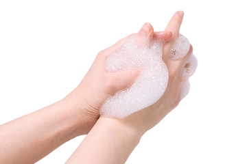 Hand washing isolated on white background.
