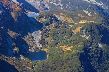 Western Tatras - Rohacske lakes from the peak Volovec in autumn.