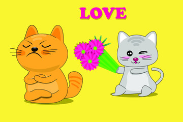 Cartoon design with  cat on yellow background
Valentine day 