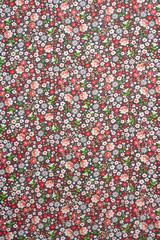 Beautiful calico texture with embroidered flowers on an active background