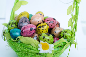 colorful easter eggs in a basket