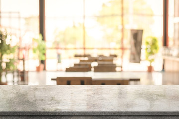 3D rendering, Empty Marble table top with light bokeh on blurred restaurant background