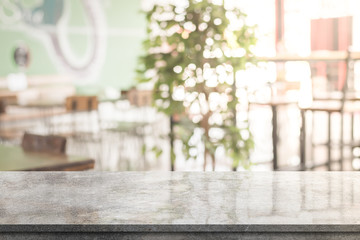 3D rendering, Empty Marble table top with light bokeh on blurred restaurant background