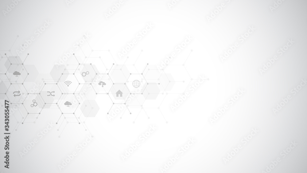 Poster technology background with flat icons and symbols. concept and idea for internet of things, communic