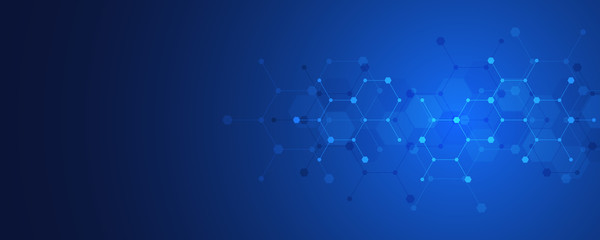 Abstract background of molecules. Molecular structures or chemical engineering, genetic research, innovation technology. Scientific, technical or medical concept.