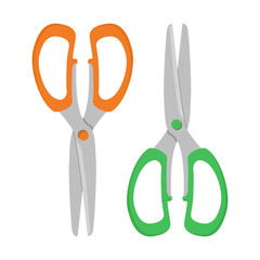 Scissors Green and orange cartoon vector style 