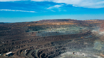 Aerial view of the Iron ore mining, Panorama of an open-cast mine extracting