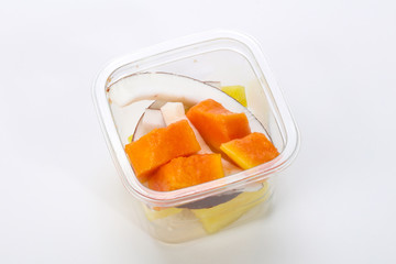 Sliced fruit mix in the box