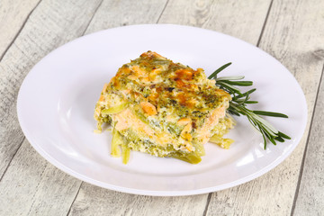 Tasty casserole with salmon and broccoli