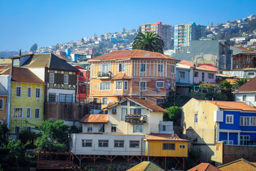 Colorful and Bright Houses on the Mountain Hills of Valparaiso, Chile
