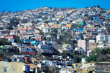 Colorful and Bright Houses on the Mountain Hills of Valparaiso, Chile