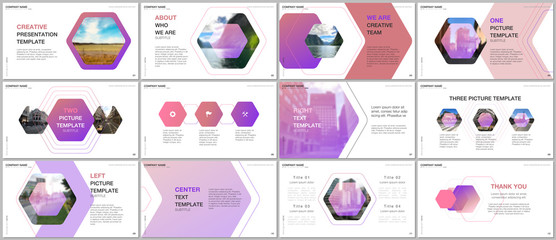 Minimal presentations design, portfolio vector templates with hexagonal design background, hexagon style pattern. Multipurpose template for presentation slide, flyer leaflet, brochure cover, report.