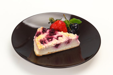 Cheesecake with cherry served strawberry