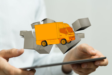 Transport Cardboard boxes, logistics and delivery concept digital  3d.