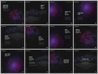 Brochure layout of square format covers design templates for square flyer, brochure design, report, presentation, magazine cover. Deep learning artificial intelligence, quantum technology concepts.