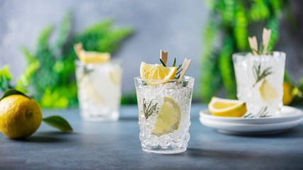 lemon soda cocktail with rosemary