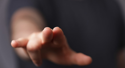Obraz premium A man pressing button. Innovation technology internet business concept. Space for text.