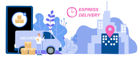 Delivery website banner in flat illustration vector style