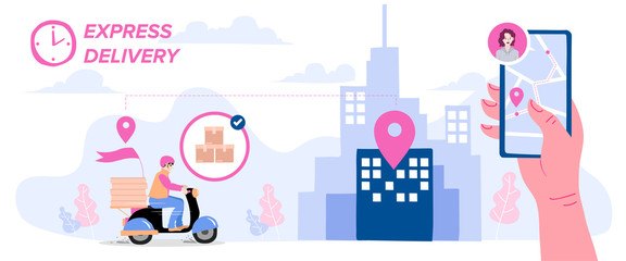 Delivery website banner in flat illustration vector style