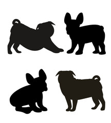 Molos, french bulldog and pug silhouettes, clean vector file, geometrical for various purposes