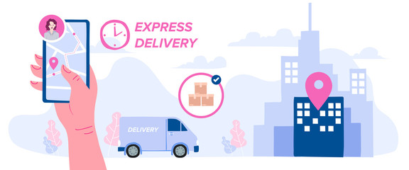 Delivery website banner in flat illustration vector style