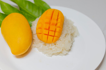 Mango sticky rice is a Thai dessert in the summer.