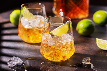 Cuban strong rum with ice and lime