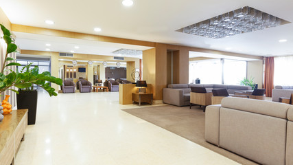 Interior of lobby hotel reception in daytime
