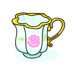 porcelain afternoon tea set icon jug cup flower design pattern isolated on white background