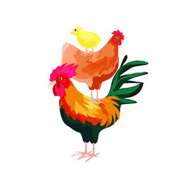 chicken family pyramid tower chick easter rooster red colorful nature animal baby bird icon isolated on white background