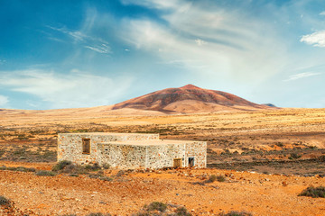 Dry Fuerteventura landscape in the center of the island