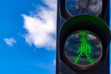 Green light of a railway traffic light.
