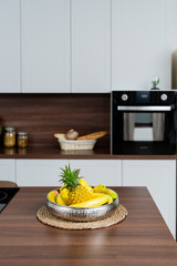 white forge with a wooden apron.