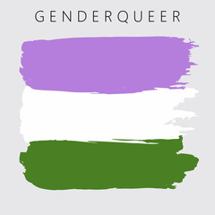 Sexual identity pride flag of genderqueer people, LGBT symbols. Flag gender with shades of green, violet and white  colors. Vector illustration. Brush strokes. Abstract concept. Painted texture.