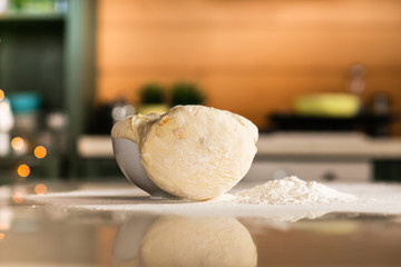 Fresh bread dough on white  kitchen table