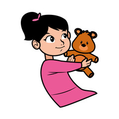 cute little girl with bear teddy character