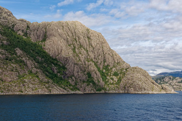 A smoothly eroded Cliff face seen on the Geirangerfjord near Bergen on the West coast of Norway on...