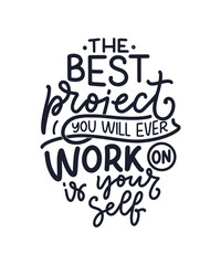 Be yourself lettering slogan. Funny quote for blog, poster and print design. Modern calligraphy text about selfcare. Vector