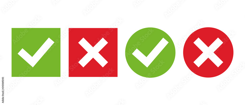 Poster green check marks and red crosses of simple web buttons. circle and square. vector illustration eps1