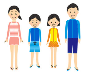illustration of family members with swimsuits