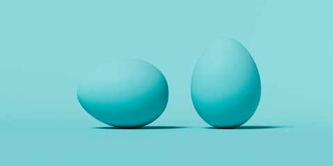 3d rendering, two blue egg isolated on blue background, banner, icon, signboard place for text,...